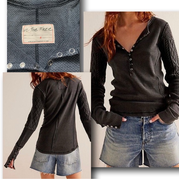 RARE Free People Twisted Cable Cuff Thermal Top Size-S - Picture 1 of 15